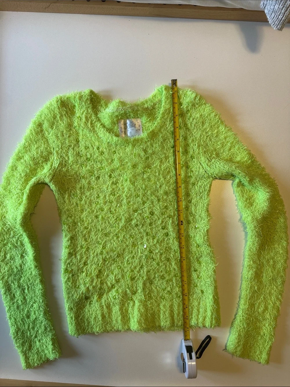 Justice Neon Green Fuzzy Crewneck Sweater